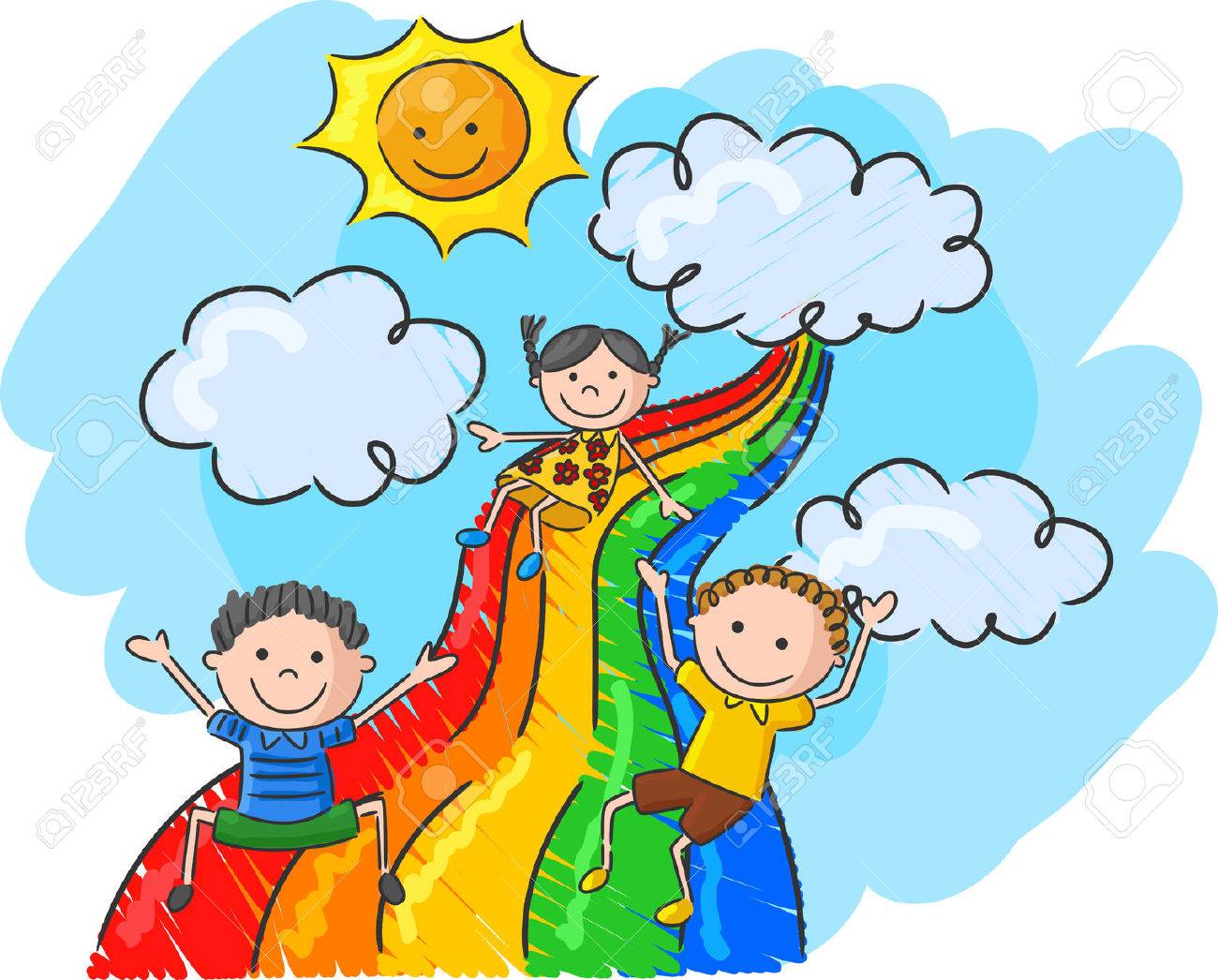 41386131 cartoon little kids playing slide rainbow